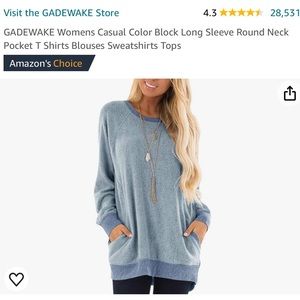 Blue Colorblock Tunic-length Top